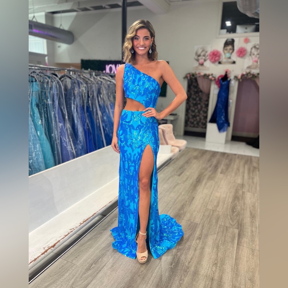 Jovani 22853 Vibrant Blue One-Shoulder Gown 
size 00